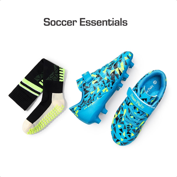 Kids Breathable Strap Soccer Cleats - ROYAL BLUE NEON GREEN - 2